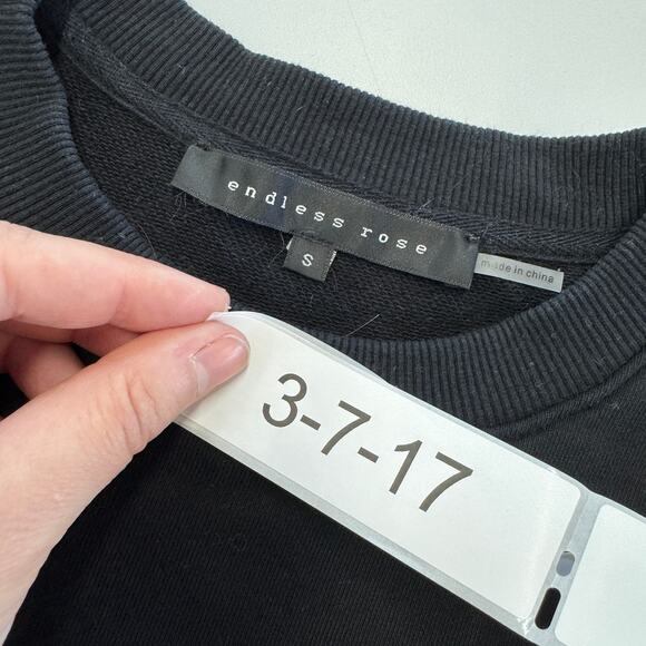 Endless Rose Sweatshirt Womens Small Black Bonjour Lettering Beads Pullover - Picture 7 of 12